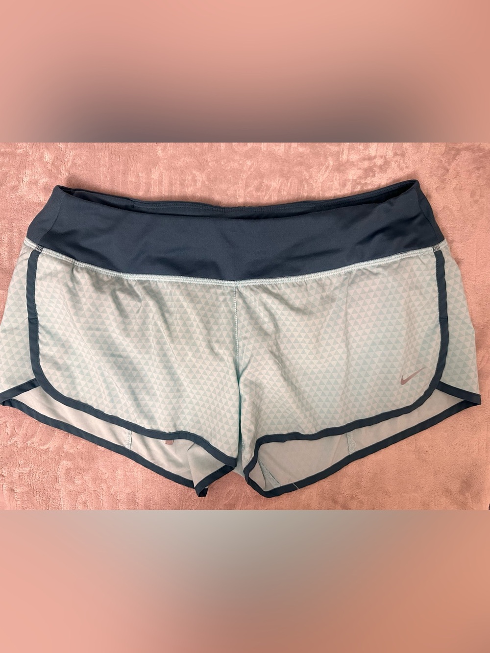 Nike Dri-FIT Running Shorts Mint Teal Geometric Print Back Zip Pocket Size M